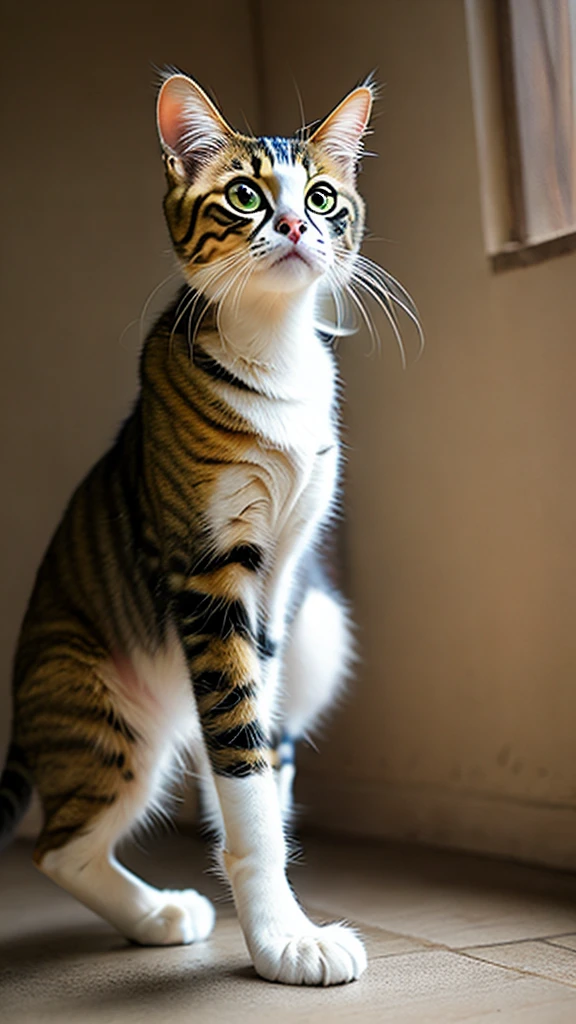 Realistic photos, photo realism、CAT、2Standing on bare feet