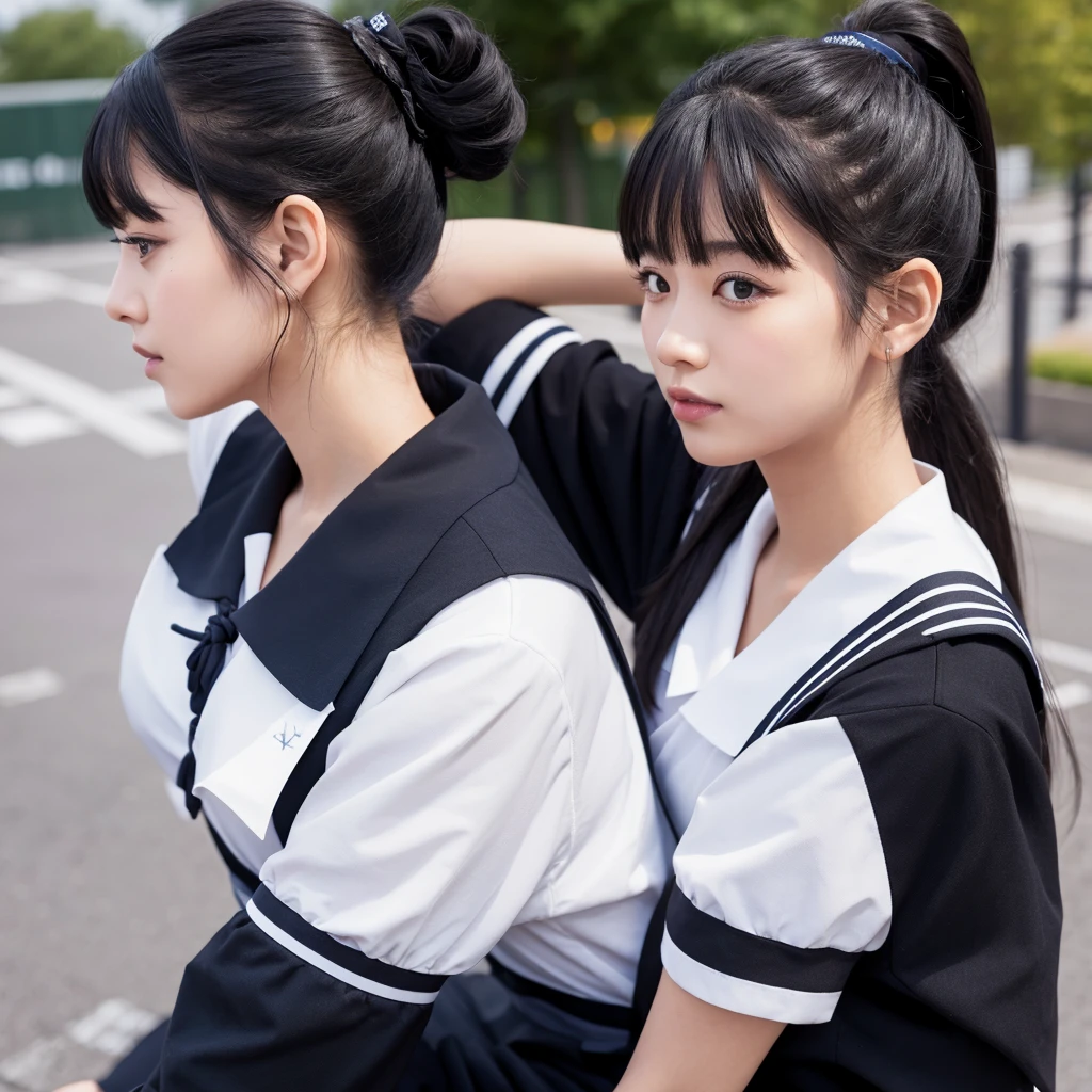 Black hair ponytail、Sailor suit