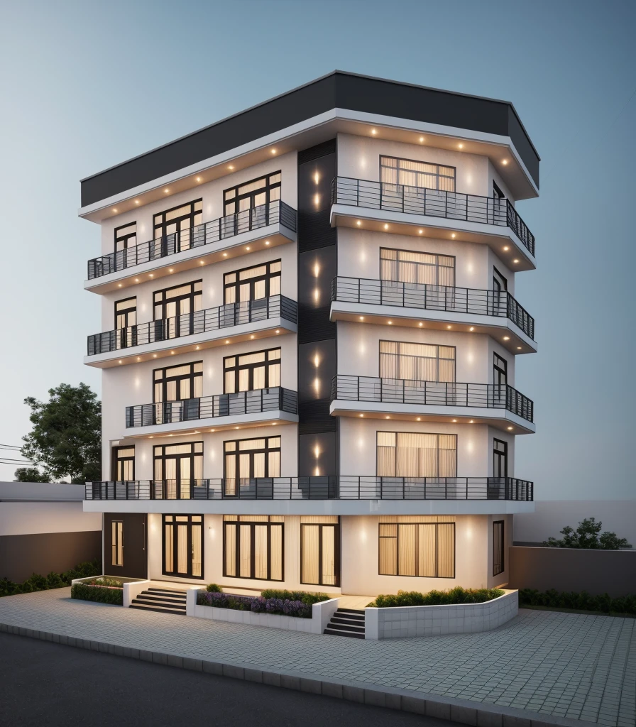 PLATFORM KTHOUSE, (masterpiece, best quality:1.2), rendering of a modern office building:1.6 ,hotel, office building ,city landscape:1.3, white wall:1.9, black glass window:1.8, wet yard :1.5, neon cyber punk light:1.5, beautiful shadows , DARK LIGHT:1.3, SHIMERING LIGHT:1.3