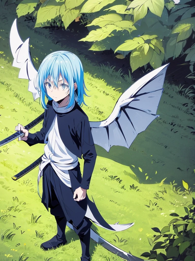 Rimuru with demon wings drawing his sword from a portal