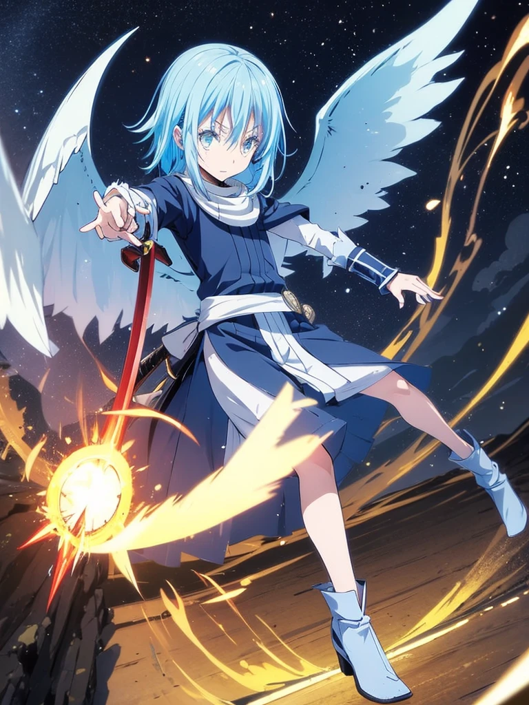 Rimuru with demon wings drawing his sword from a portal