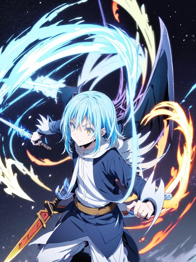 Rimuru with demon wings drawing his sword from a portal 