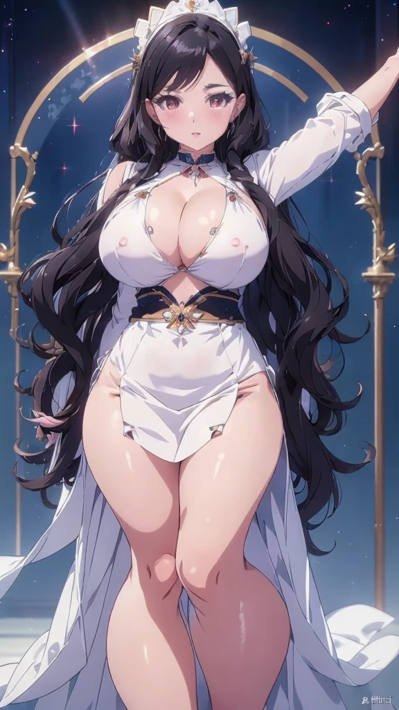 Anime characters (big) White apron and black hair, Azure Line Style, Fleet Series Style, Pixiv 3DCG, Ahegao, Kshat Garland, Anime Moe Art Style, From the Azure Root video game, Biomechanics Boobs, Highest ranking on Pixiv, Highest quality, 8k hd, Thigh Gap, Half naked