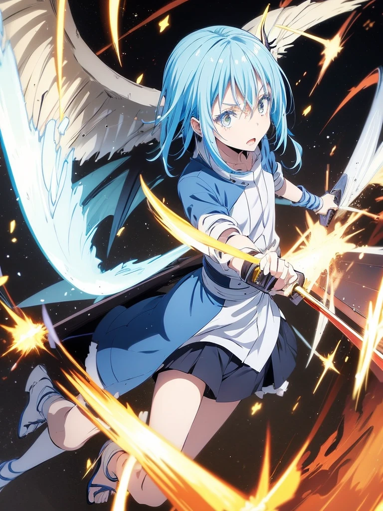 Rimuru with demon wings drawing his sword from a portal