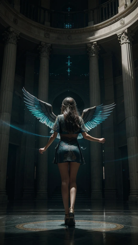 "In this image, we see a heart with wings and a halo depicted in a building setting with a sky background. The heart is the central focus, with intricate details such as a lightning trail coming out of it. The artwork is colorful, with shades of gray, blue, and green dominating the scene. The heart symbolizes love and spirituality, while the wings suggest freedom and transcendence. The setting in a building adds a sense of contrast and mystery to the overall composition. This artwork conveys a sense of whimsy and magic, inviting viewers to contemplate the deeper meanings behind the imagery., 32k, UHD, cinematic chromatic, cinematic lighting, global illumination, chromatic light, photorealistic, ultra detailed, iluminación onírica, 85 mm, dramatic, low-key lighting on a mysterious, photorealistic , ultra photoreal , ultra detailed, intricate details.