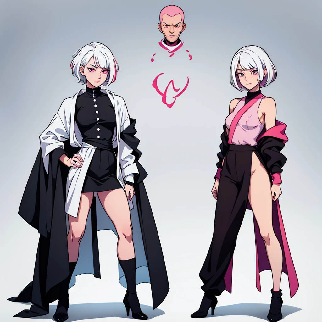 short white hair, highres, high resolution, masterpiece, wide dark pink eyes, talking, grinning, confident, masterpiece, best quality, highres, 1 man, Gojo Satoru jujutsu kaisen, wavy hair, white hair, medium short hair, ager, colorful hair, light background, full body, teen, colorful parts, symbols, dark , bold, realistic mixing dark lines and loose lines, bold lines, on paper, human man, full body, imposing pose, stylish outfit, dark theme, beautiful, pretty, modest, standing, male, sharp chin, high cheekbones, white background, highres, high resolution, masterpiece, 1 person, 1 human, 1 entity