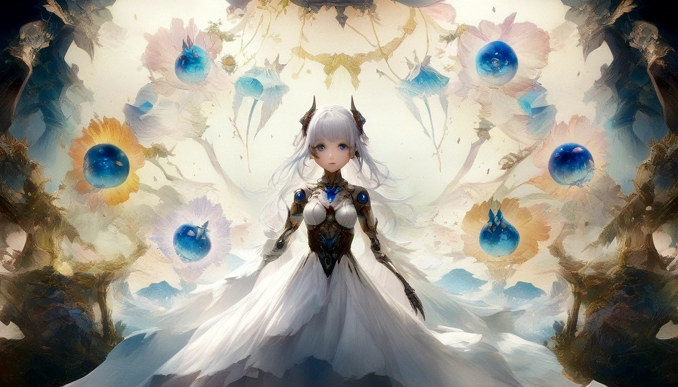 anime girl with white hair and blue eyes surrounded by jellys, 2. 5 d cgi anime fantasy artwork, anime fantasy artwork, 4k highly detailed digital art, anime fantasy illustration, beutiful girl cyborg, cute cyborg girl, 4k fantasy art, anime style 4 k, anime art wallpaper 4k, anime art wallpaper 4 k, detailed fantasy digital art