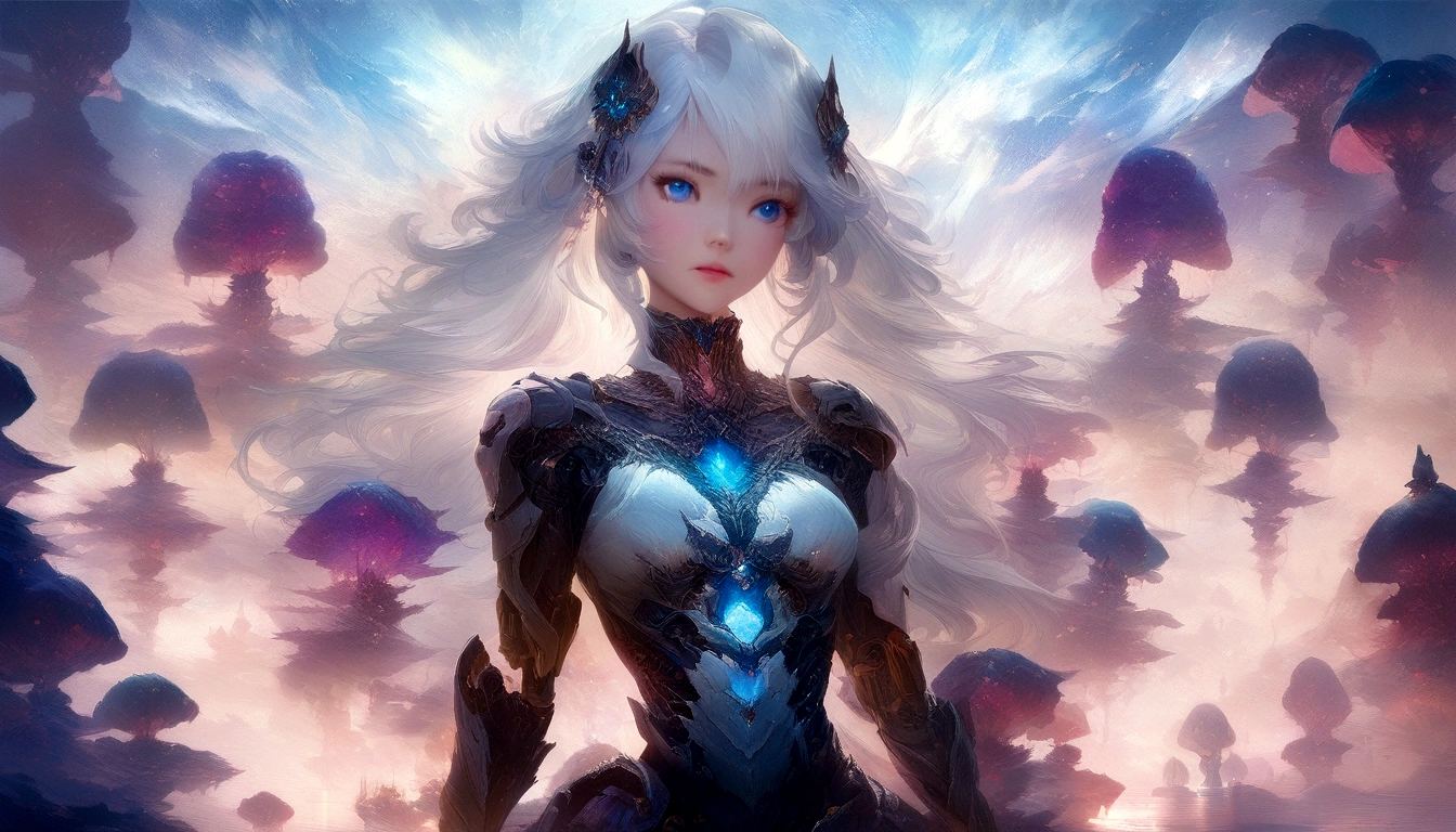 anime girl with white hair and blue eyes surrounded by jellys, 2. 5 d cgi anime fantasy artwork, anime fantasy artwork, 4k highly detailed digital art, anime fantasy illustration, beutiful girl cyborg, cute cyborg girl, 4k fantasy art, anime style 4 k, anime art wallpaper 4k, anime art wallpaper 4 k, detailed fantasy digital art