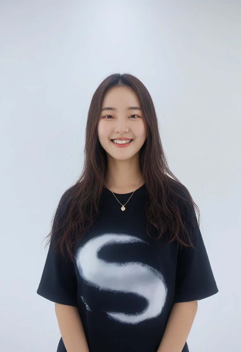 Best Quality, 8k, Masterpiece, (Portrait: 1.3), (photo realistic:1.4), (hyper realistic:1.4), Sharp Focus, looking at viewer, (smoother lighting:1.1), (increase cinematic lighting quality:0.9), realistic lighting, backlighting, light on face, ray trace, (brightening light:1.2), (Increase quality:1.4), sharp detail, (best quality real texture skin:1.4), finely detailed eyes, black_eyes, finely detailed face, 25 year old Korean woman smiling_face