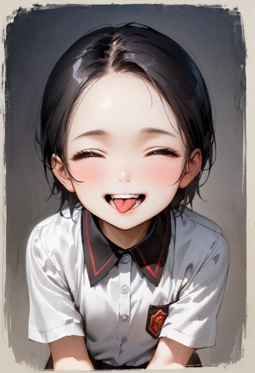 teeth列矯正、shoot from above、alone、headshot、Lick it with your tongue、Open your mouth wide、teeth、Close-up of face、、School building、In the classroom、forehead、Open shoulder tops、Private Server、Girl、Girl、Short、Younger、Lower school year、Bat chest、smil