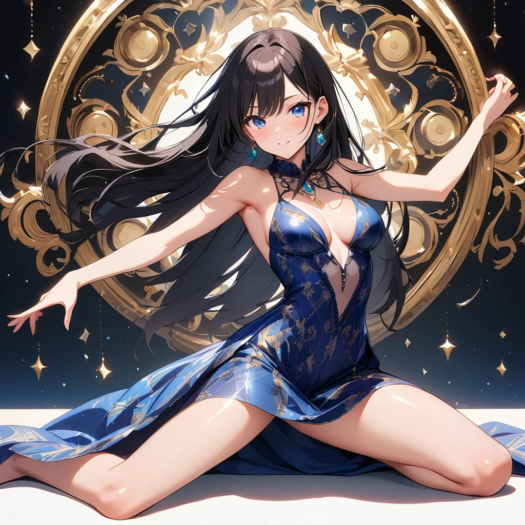 16k works,Highest quality,18-year-old,No background.White background only,whole body、Kneel,Dynamic and sexy pose, One person, Beautiful Face,, Symmetrical eyes, Perfect body, Good balance、 Perfect body、(Intricately patterned silk dress:1.5),(Shiny, luxurious hair:1.6),Sparkling ornaments:1.3