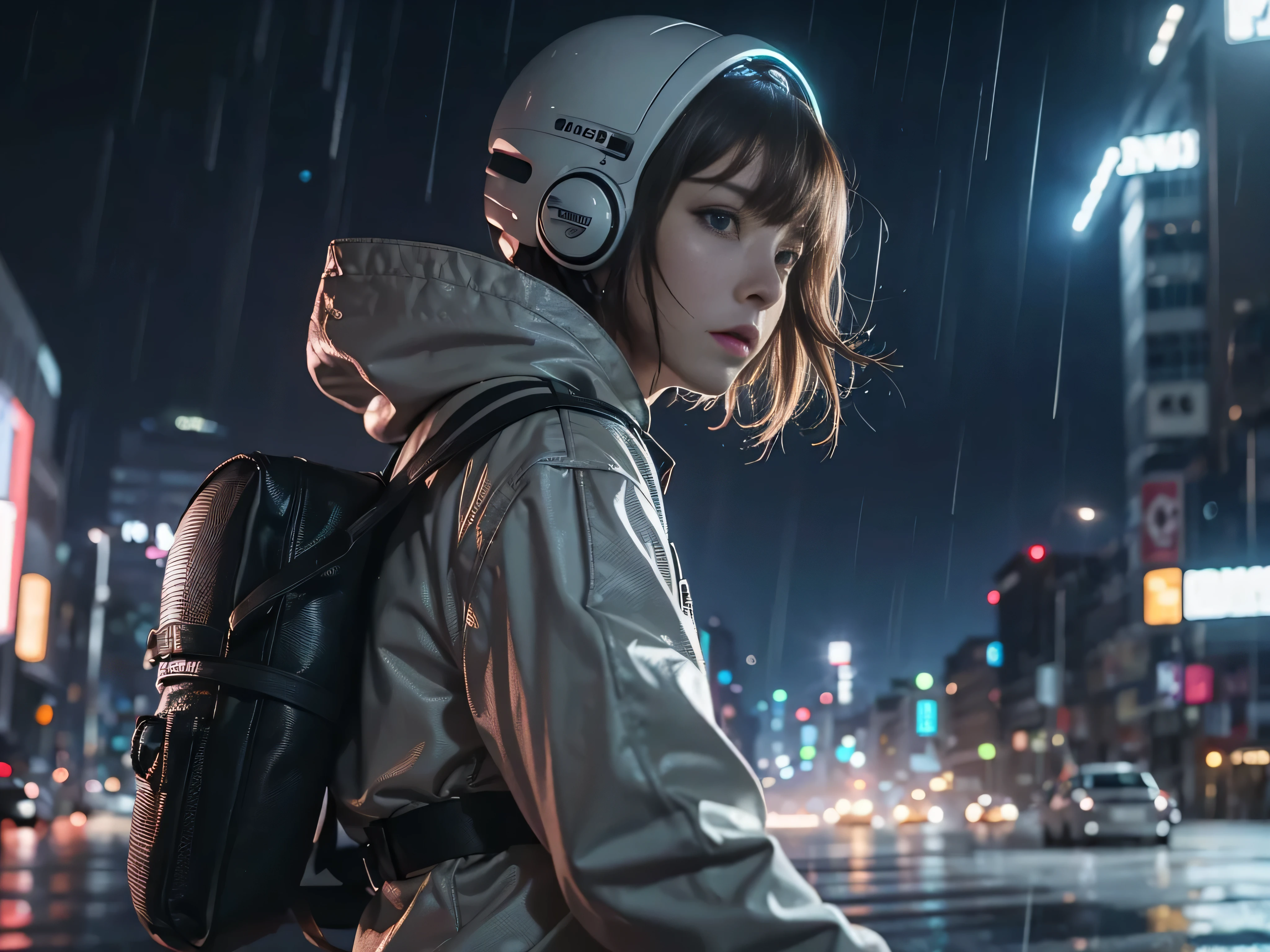 (Raw quality:1.4), Best image quality, Cinema Lighting, Octane Rendering, Ultra Sharp, 1 girl, Japanese, Troubled face, Glowing Skin, Detained fugitives, (Running at full speed:1.4), Brown Hair, Shortcuts, All-white pilot suit:1.3, Cleavage, cyber punk, A night sky filled with countless twinkling stars, Shining Milky Way, heavy rain:1.3, What's left behind, Laser beam attack, Big Explosion:1.3, Pillar of Fire:1.2, City in flames, flood, Wet Hair:1.5, Wet Skin:1.5, puddle, Fine Eyes, Fine skin, Camel Toe, Intensely detailed image quality, 8mm fisheye lens, Angle looking up from below:1.2, (Full body angle), Soaking wet, The shutter speed is fast,