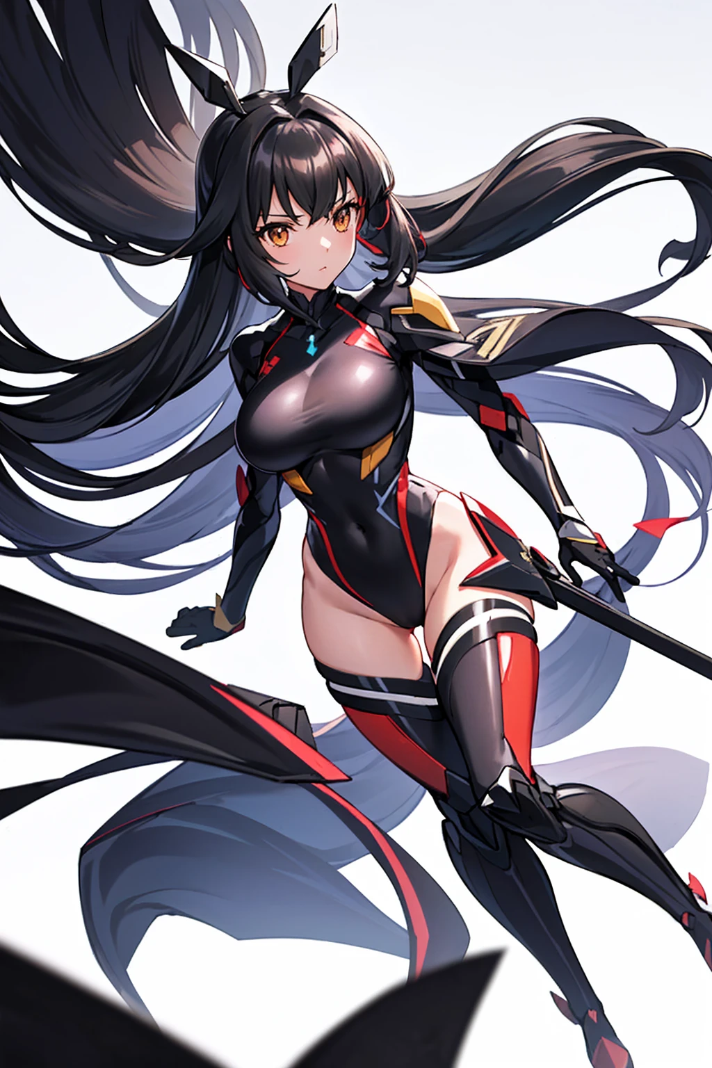 whole body,Standing posture, (alone,Beautifully arranged hair,Black Hair,Straight Long Hair,Hime cut,Cropped bangs,) (Super big breasts,Girl,), (beautifully drawn face:1.2) (High leg leotard,Symphogear Suit,Sci-Fi Suit) Expressionless,(White background)