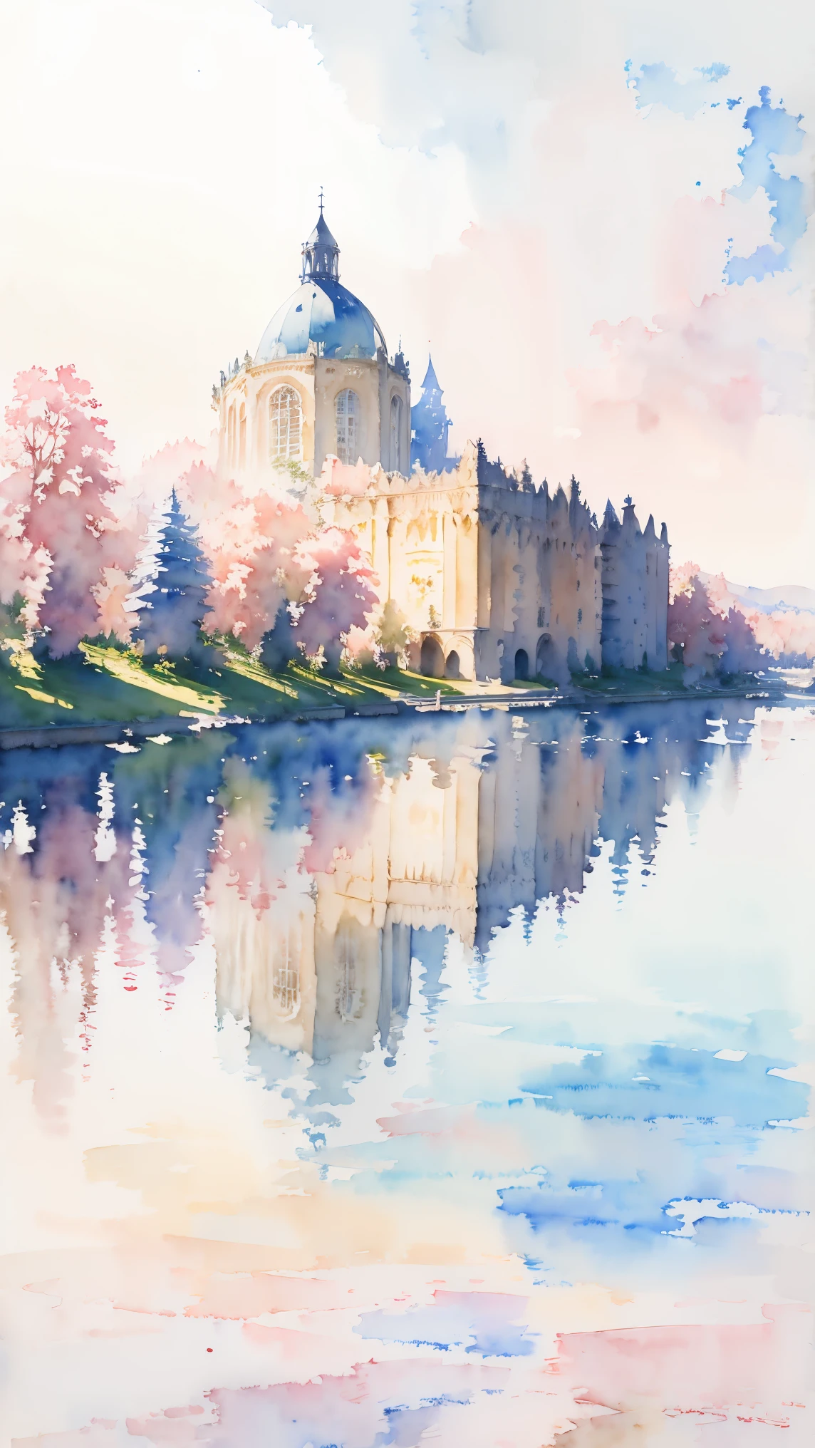 (masterpiece:1.2, Highest quality),(Very detailed),(((watercolor))),8K,wallpaper,Landscape of France,Chateau de Versailles,(((透明watercolor)))