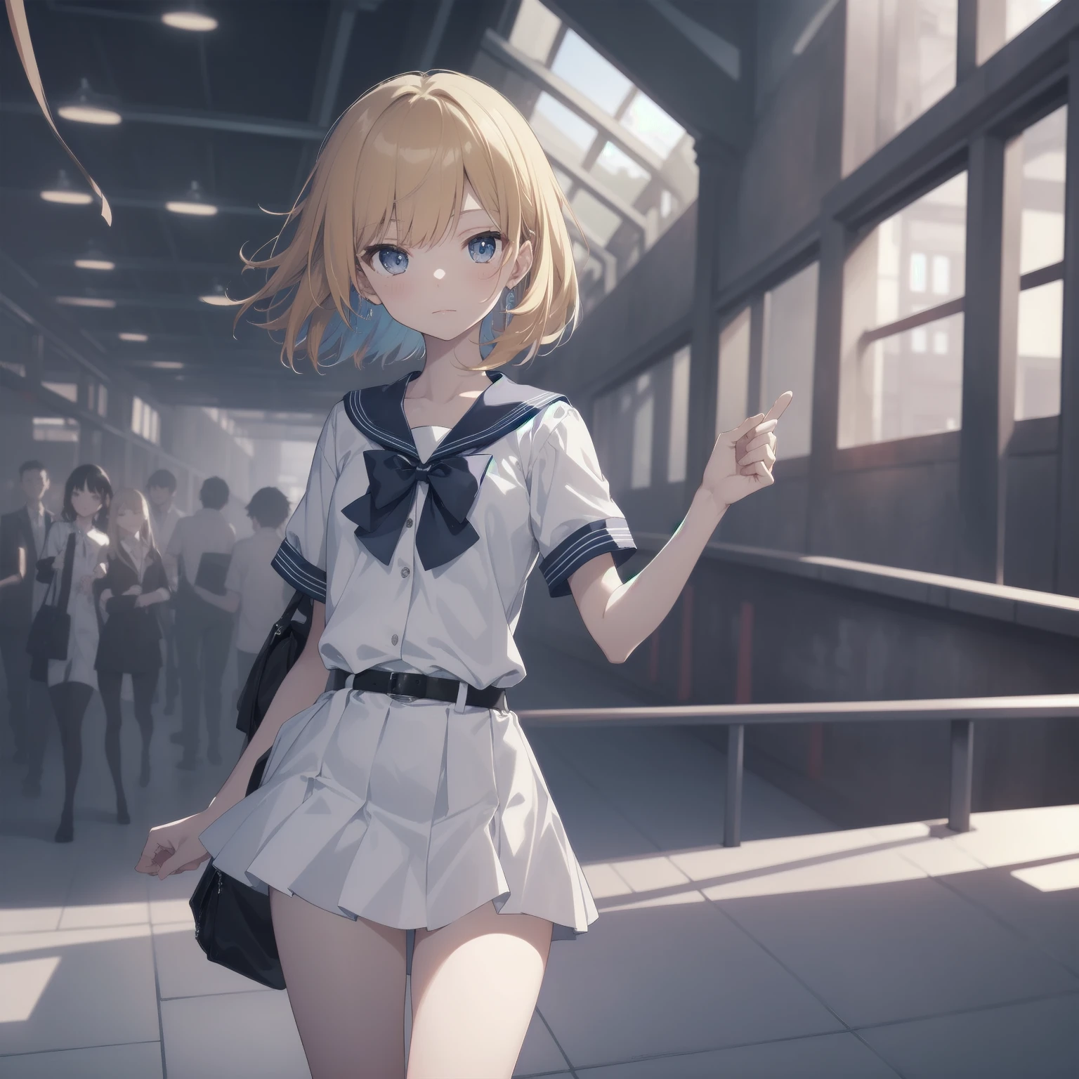 ultra-absurdres-Top quality by artist God, ultra-detailed, high resolution, anime moe artstyle, best anime 8k konachan wallpaper, pixiv contest winner, pool:2810, perfect ???????,break, 1girl, (Please draw a girl walking sleepily to school alone. )break,(Solo,little female, 13-year-old:1.3),Full limbs, complete fingers,a junior high school student, (very short hair), short cut, flat chest, , small butt, small black eyes, beautiful detailed eyes, well-proportioned iris and pupils, expressive eyes, highres detailed hair, soft expression, salor school_uniform, sailor collar, serahuku, bow, pleated skirt,(Detailed Lighting), (Detailed background), in the School commute route. break,super detailed skin, Best cinematic lighting powered by famous artist, 8k,beauty illustration,photoshop_(medium),very aesthetic,break,((artist:saiguchi_otoufu )), artist:clamp ,artist:carnelian ,artist:kantoku ,