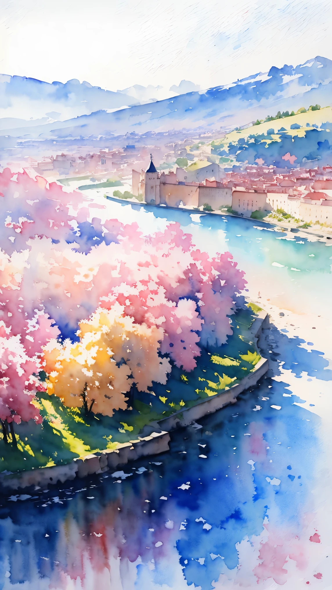 (masterpiece:1.2, Highest quality),(Very detailed),(((watercolor))),8K,wallpaper,Landscape of France,Opera House