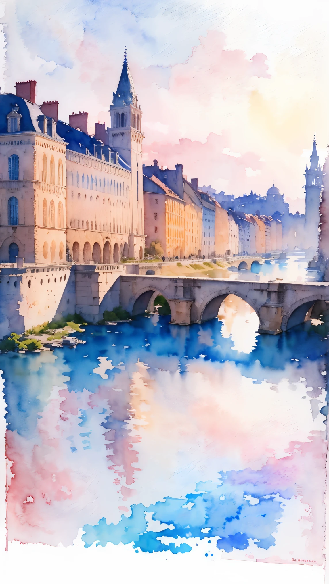 (masterpiece:1.2, Highest quality),(Very detailed),(((watercolor))),8K,wallpaper,Landscape of France,Opera House