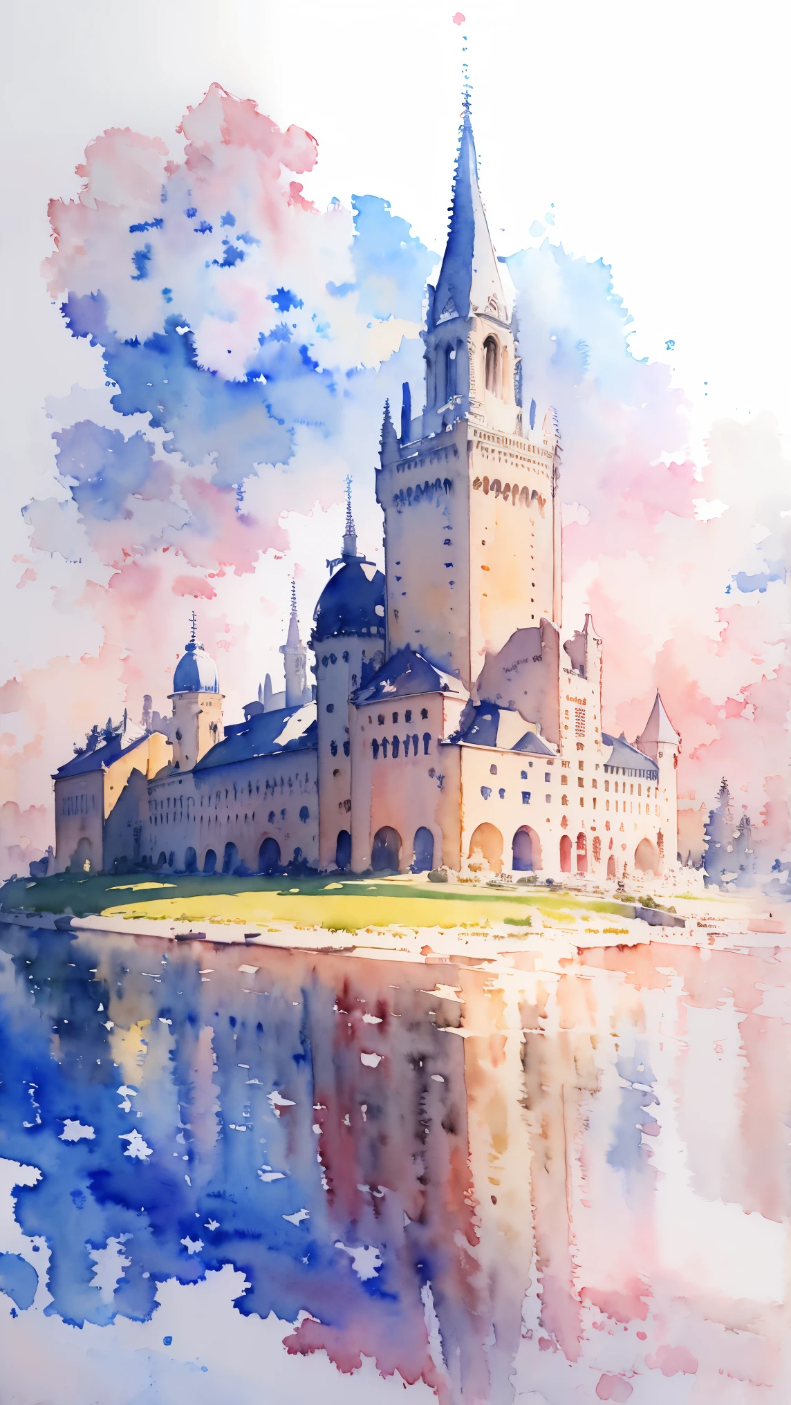 (masterpiece:1.2, Highest quality),(Very detailed),(((watercolor))),8K,wallpaper,Landscape of France,Opera House,(((透明watercolor)))