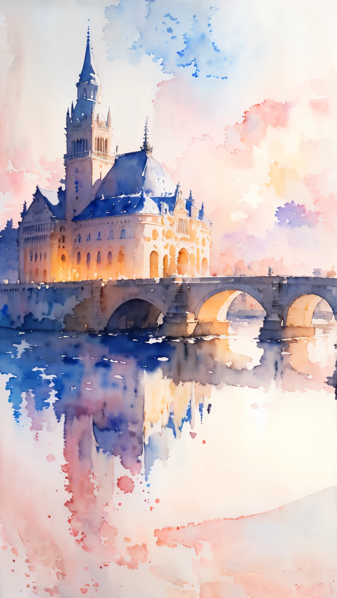 (masterpiece:1.2, Highest quality),(Very detailed),(((watercolor))),8K,wallpaper,Landscape of France,Opera House,(((透明watercolor)))