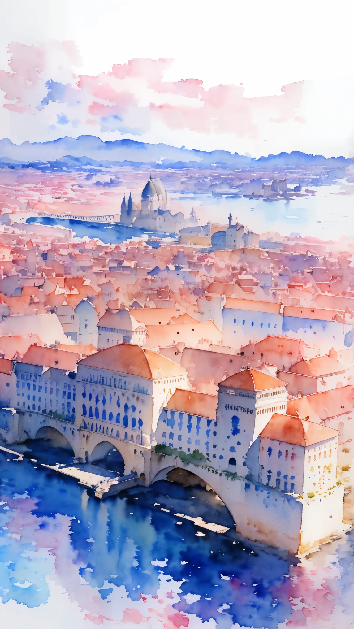 (masterpiece:1.2, Highest quality),(Very detailed),(((watercolor))),8K,wallpaper,Landscape of France,Opera House,(((透明watercolor)))