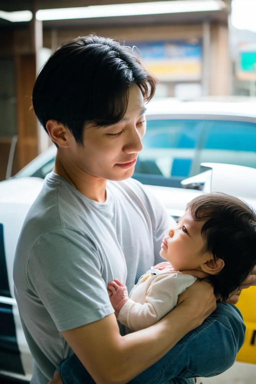 Korean man with a newborn son