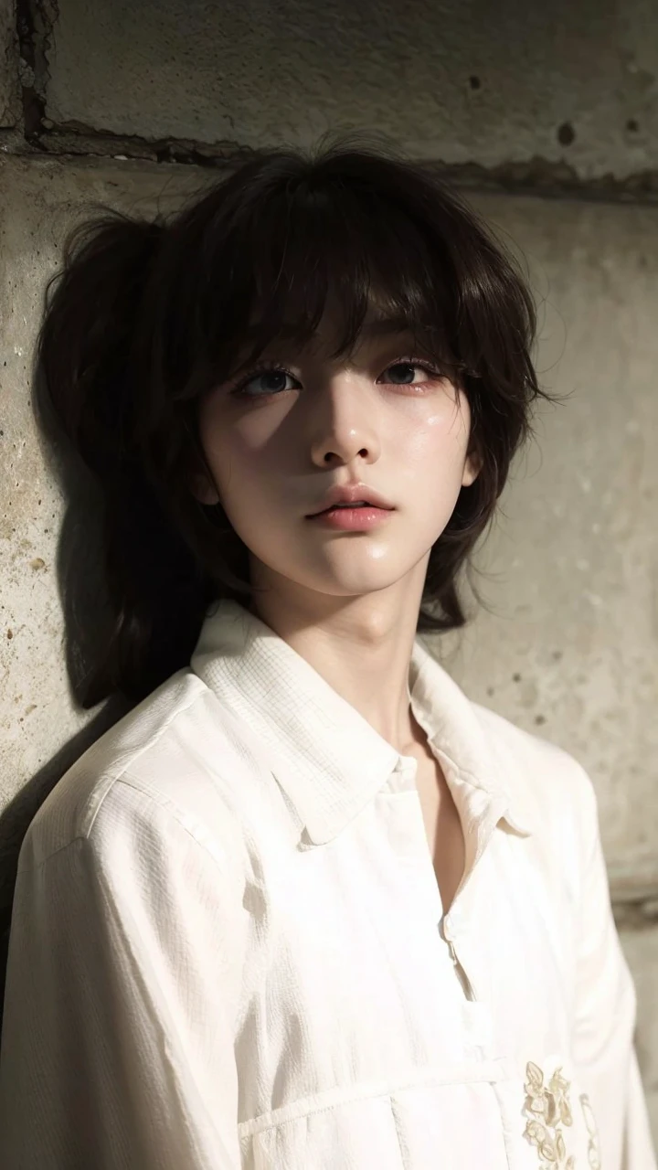 ai realistic style, choi beomgyu, boy, feminine, soft features, soft eyebrows, thin eyebrows, innocent eyes, beautiful face and eyes, like digital drawing realistic, pretty, cute, asian, nose highlight, juicy lips, glass skin, bj doll, pretty boy, brown eyes, ethereal, same features as photo, nose highlight, glass skin, looking away, not looking directly, one eye closed, wink