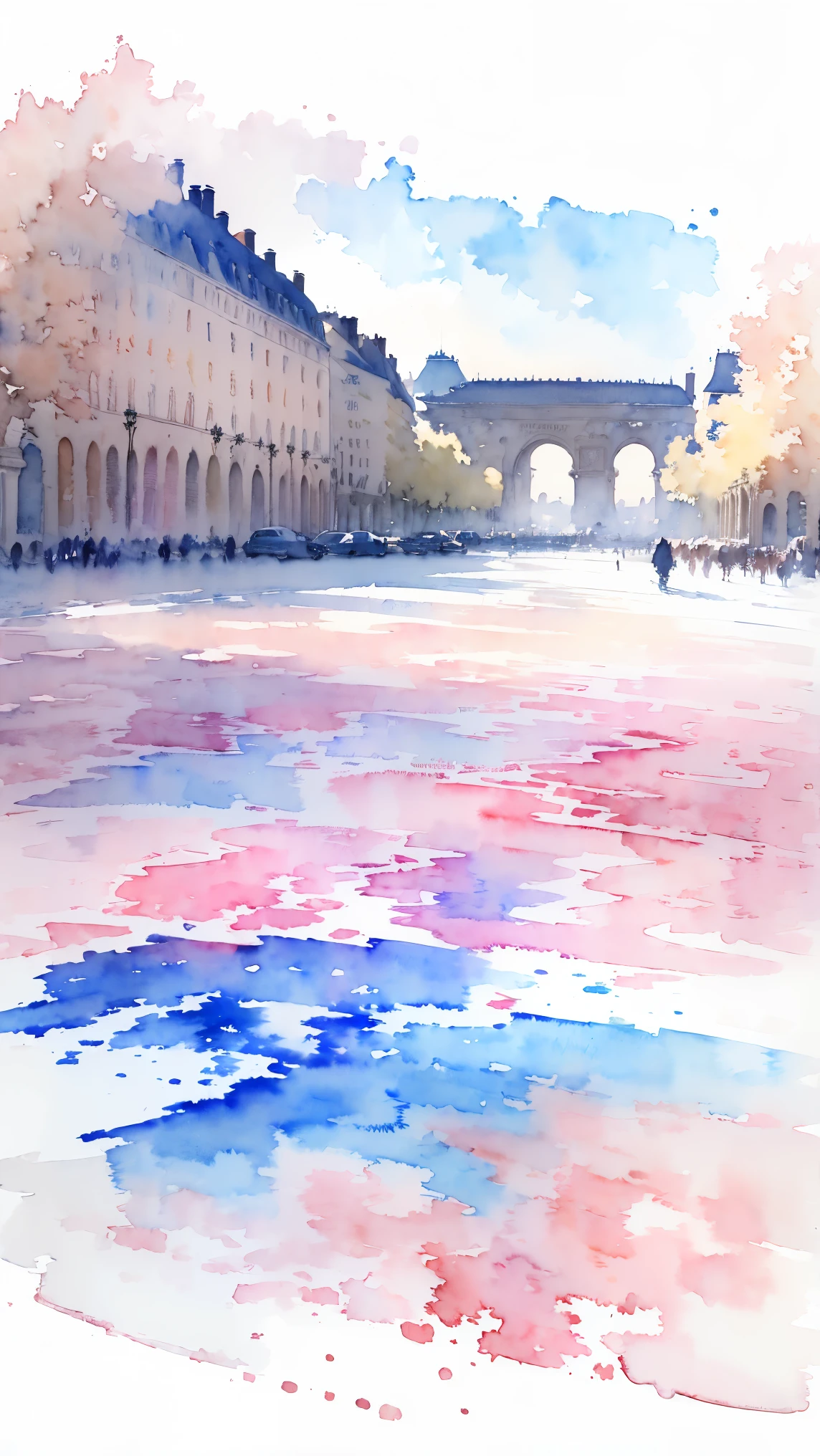 (masterpiece:1.2, Highest quality),(Very detailed),(((watercolor))),8K,wallpaper,Landscape of France,Champs-Élysées,(((透明watercolor)))