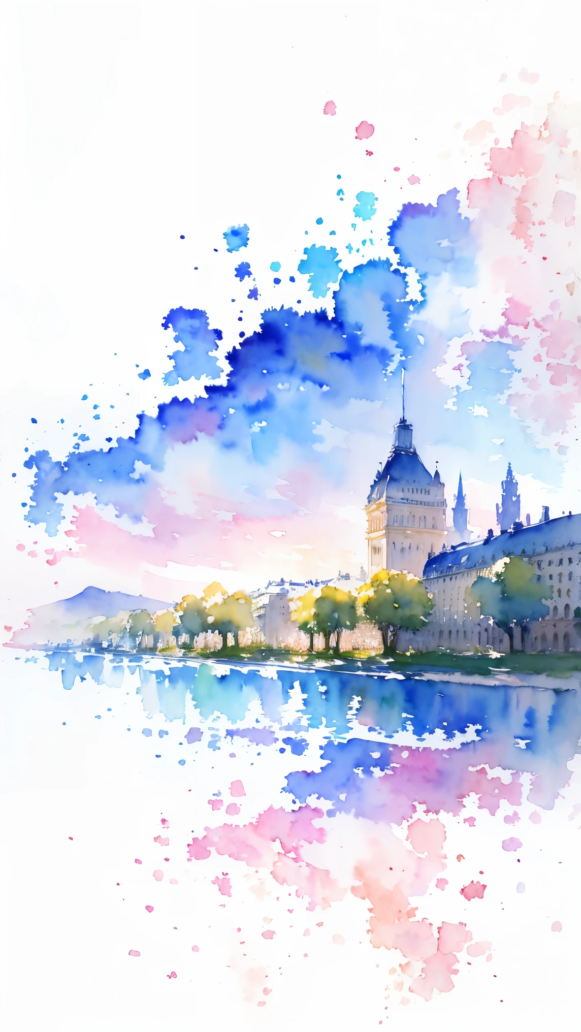 (masterpiece:1.2, Highest quality),(Very detailed),(((watercolor))),8K,wallpaper,Landscape of France,Champs-Élysées,(((透明watercolor)))