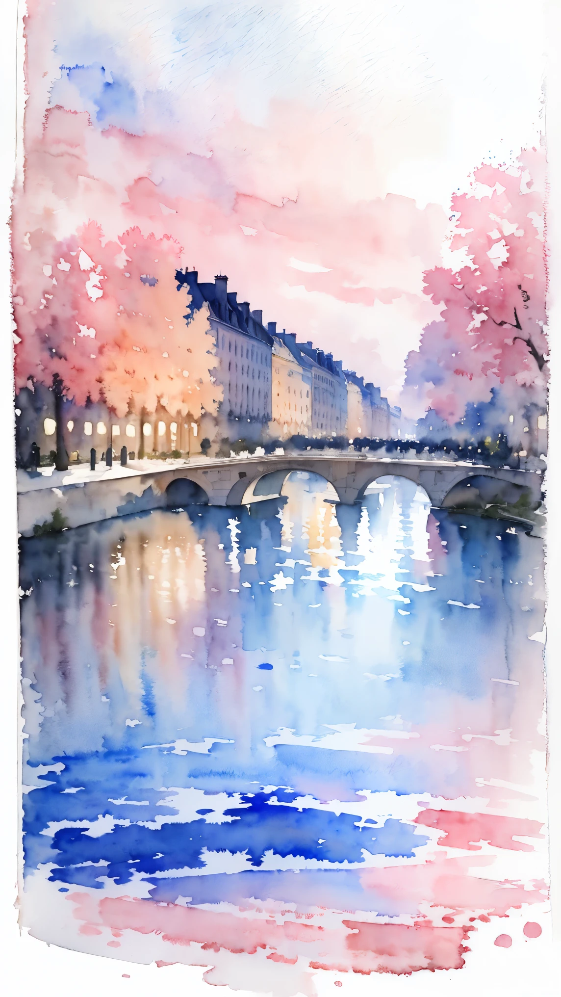 (masterpiece:1.2, Highest quality),(Very detailed),(((watercolor))),8K,wallpaper,Landscape of France,Champs-Élysées,night