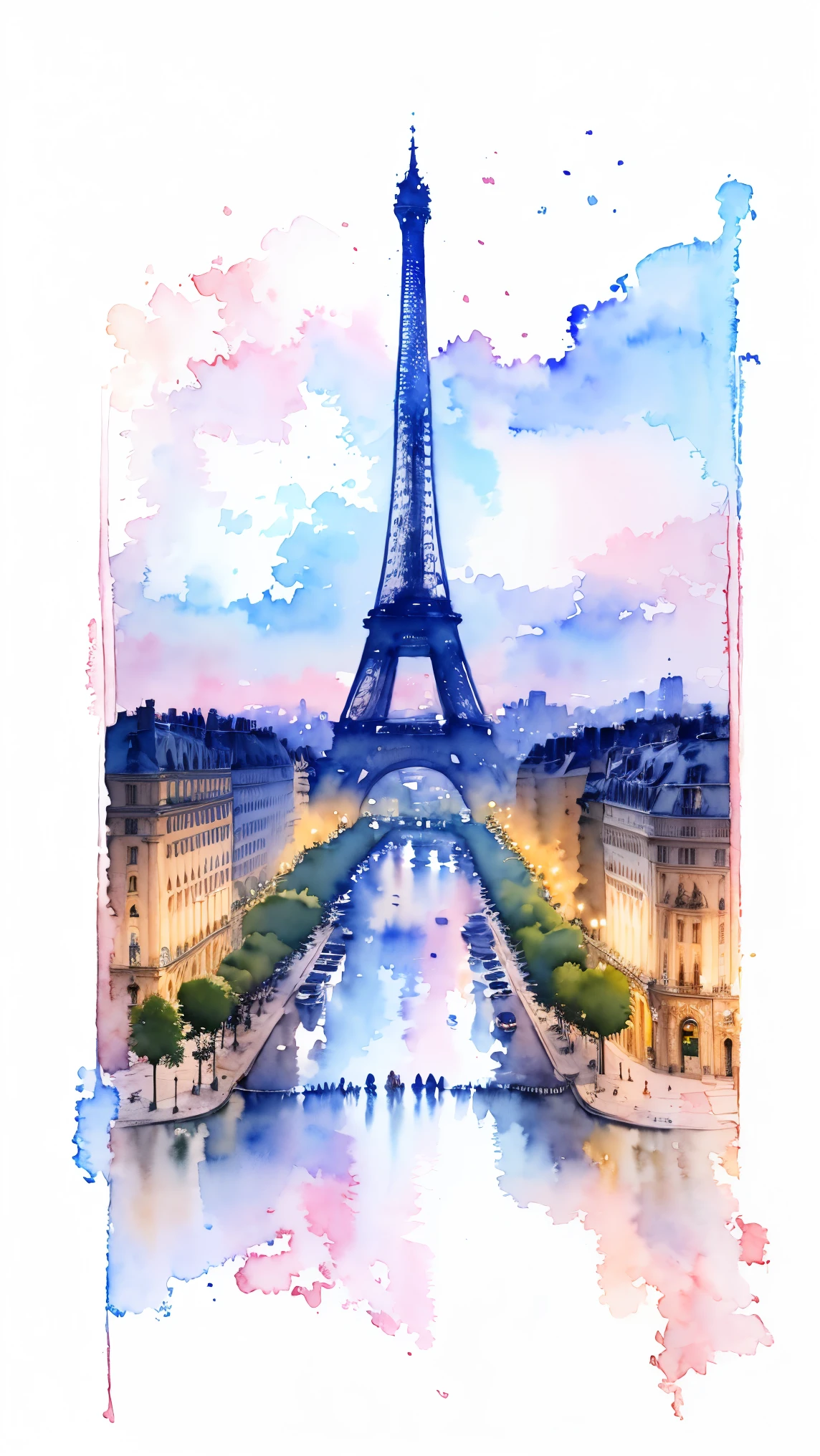 (masterpiece:1.2, Highest quality),(Very detailed),(((watercolor))),8K,wallpaper,Landscape of France,Champs-Élysées,night