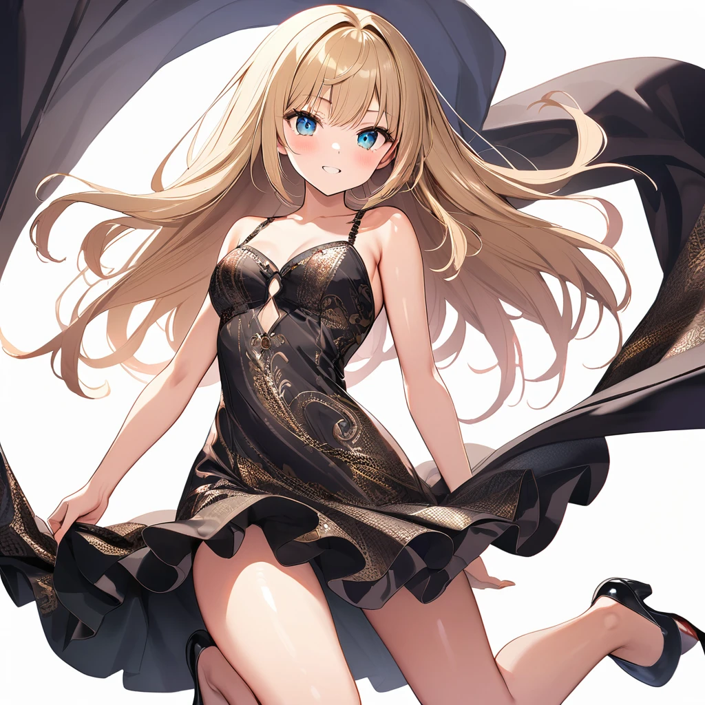 16k works,Highest quality,18-year-old,No background.White background only,whole body、Kneel,Dynamic and sexy pose, One person, Beautiful Face,, Symmetrical eyes, Perfect body, Good balance、 Perfect body、(Intricately patterned silk dress:1.5),(Shiny, luxurious hair:1.6),Sparkling ornaments:1.3