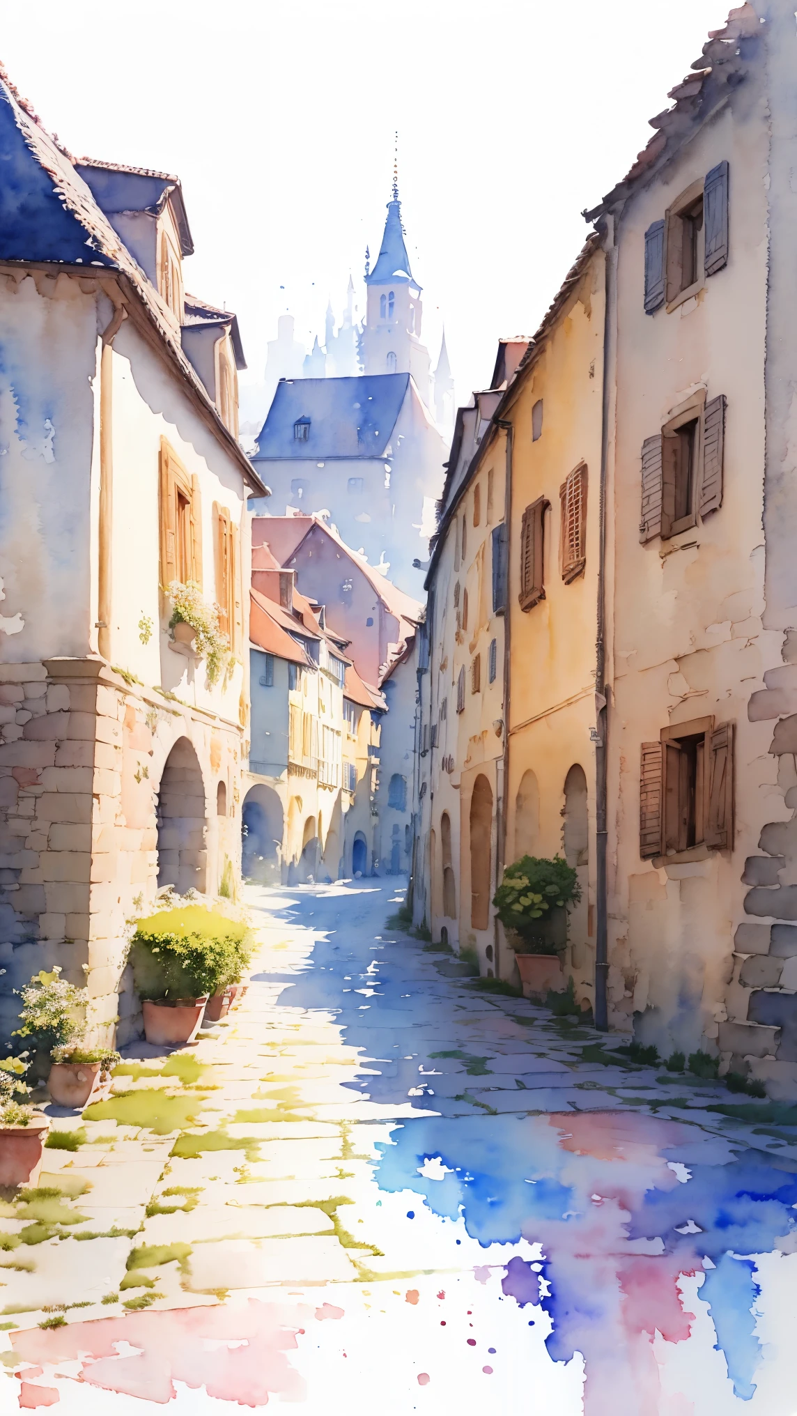 (masterpiece:1.2, Highest quality),(Very detailed),(((watercolor))),8K,wallpaper,Landscape of France,Colmar old town,(((透明watercolor)))