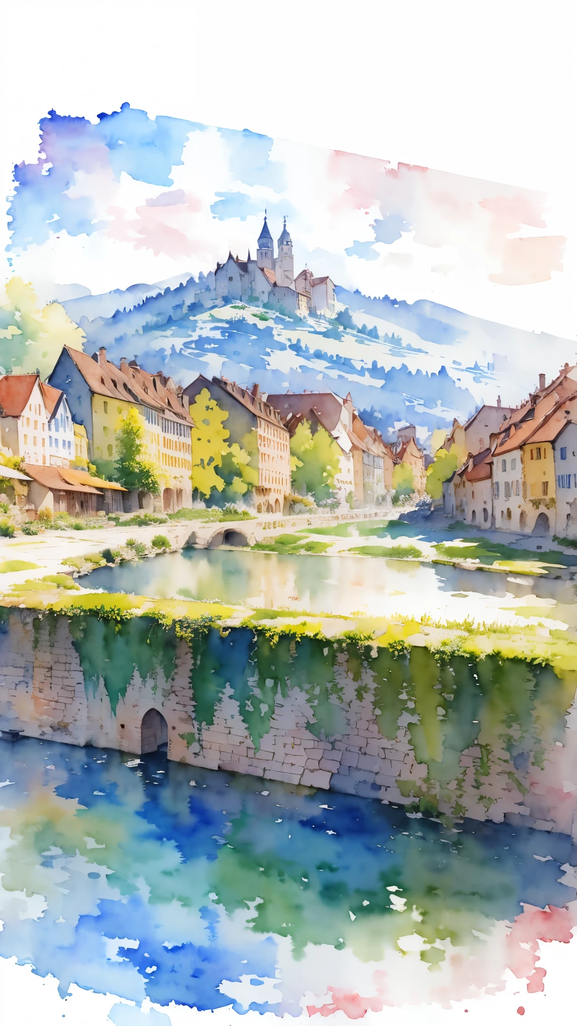 (masterpiece:1.2, Highest quality),(Very detailed),(((watercolor))),8K,wallpaper,Landscape of France,Colmar old town,(((透明watercolor)))