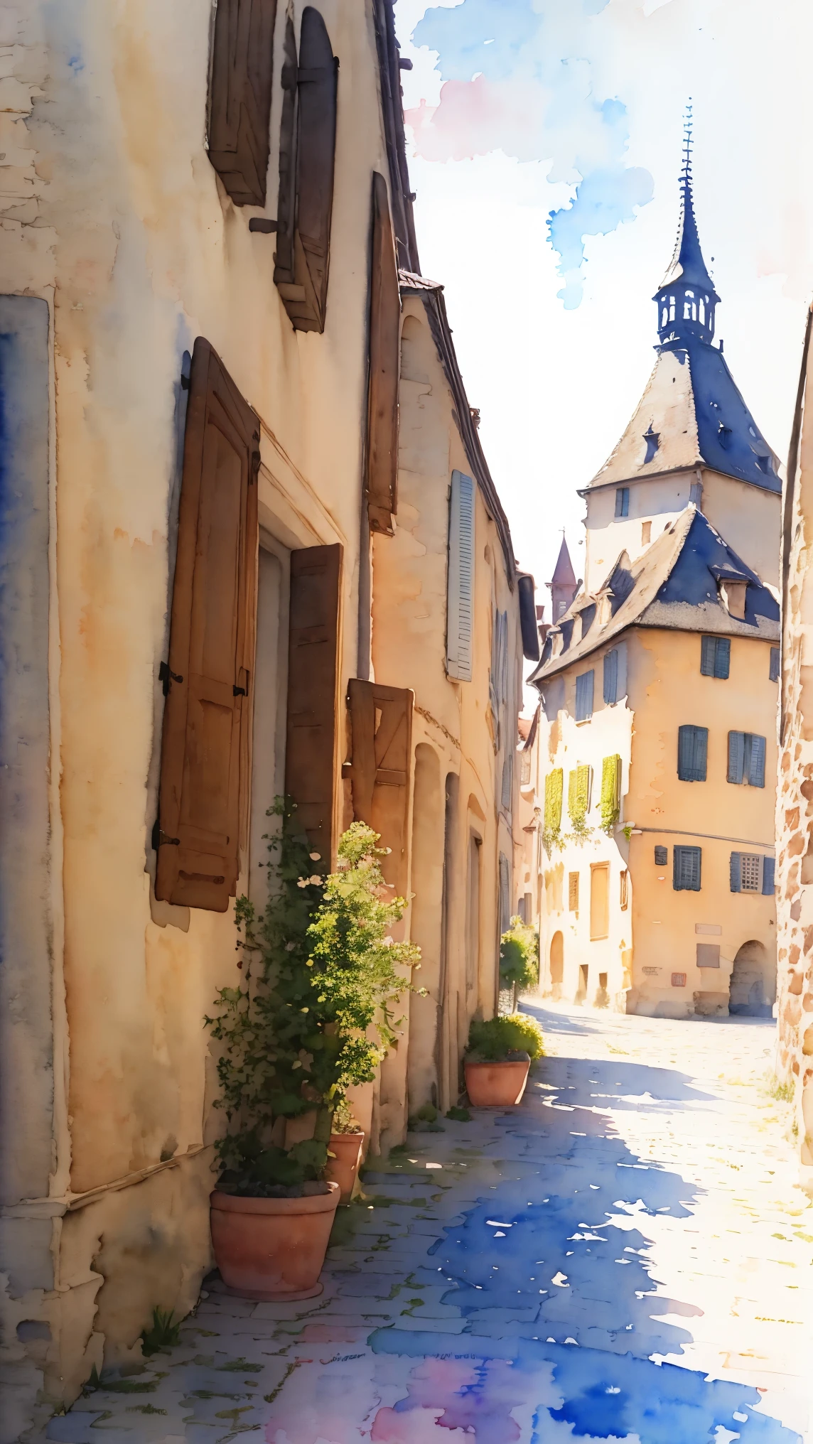 (masterpiece:1.2, Highest quality),(Very detailed),(((watercolor))),8K,wallpaper,Landscape of France,Colmar old town,(((透明watercolor)))