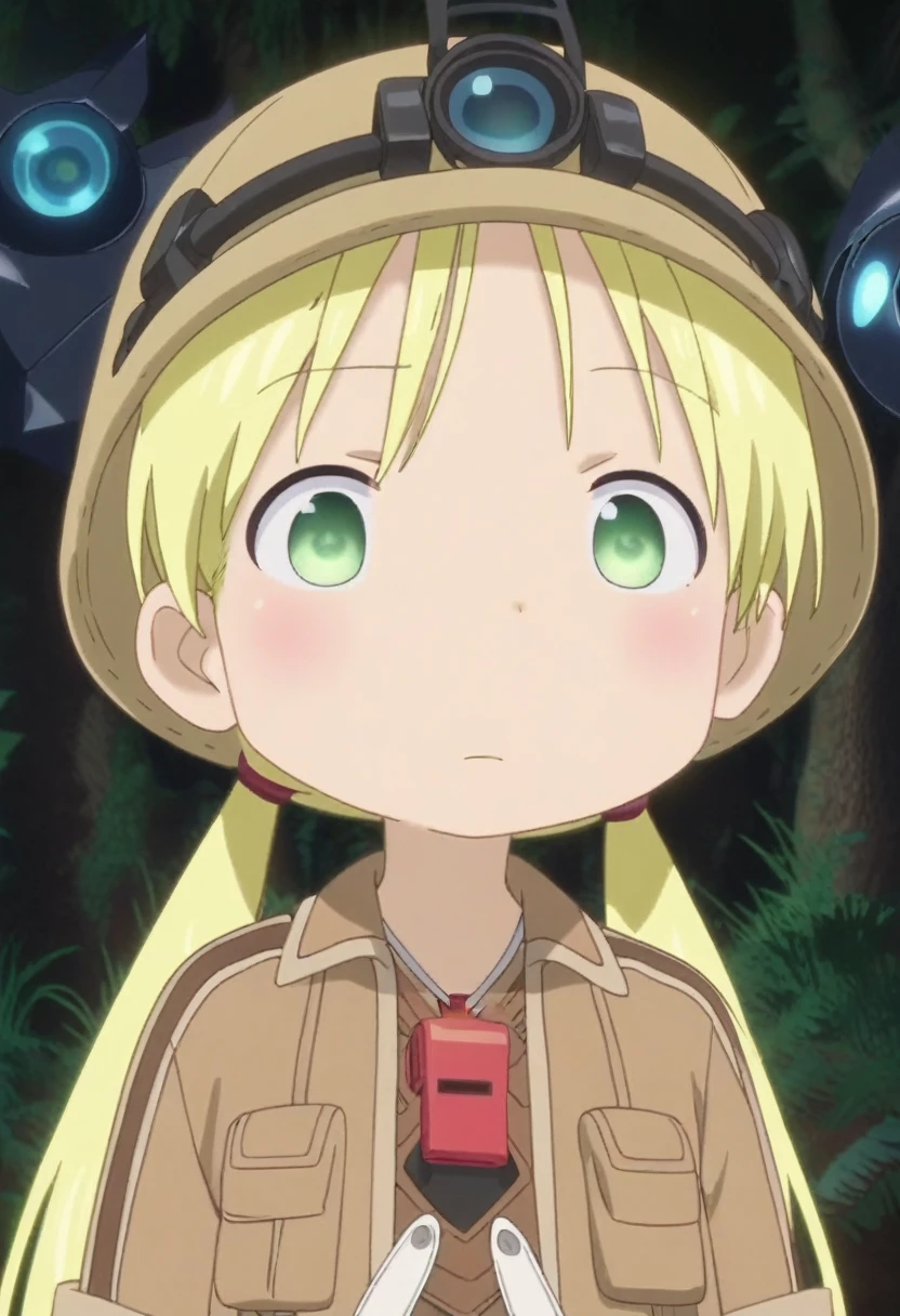 score_9, score_8_up, score_7_up, detailed eyes, BREAK
straight on shot, standing, 1girl, twintails, cartoon style, manga style, drawn style, green eyes,
A girl named riko standig on a .
She has blonde hair and wears a red whistle as a pendand.
She wears a brown jacket and a helmet, anime screencap,