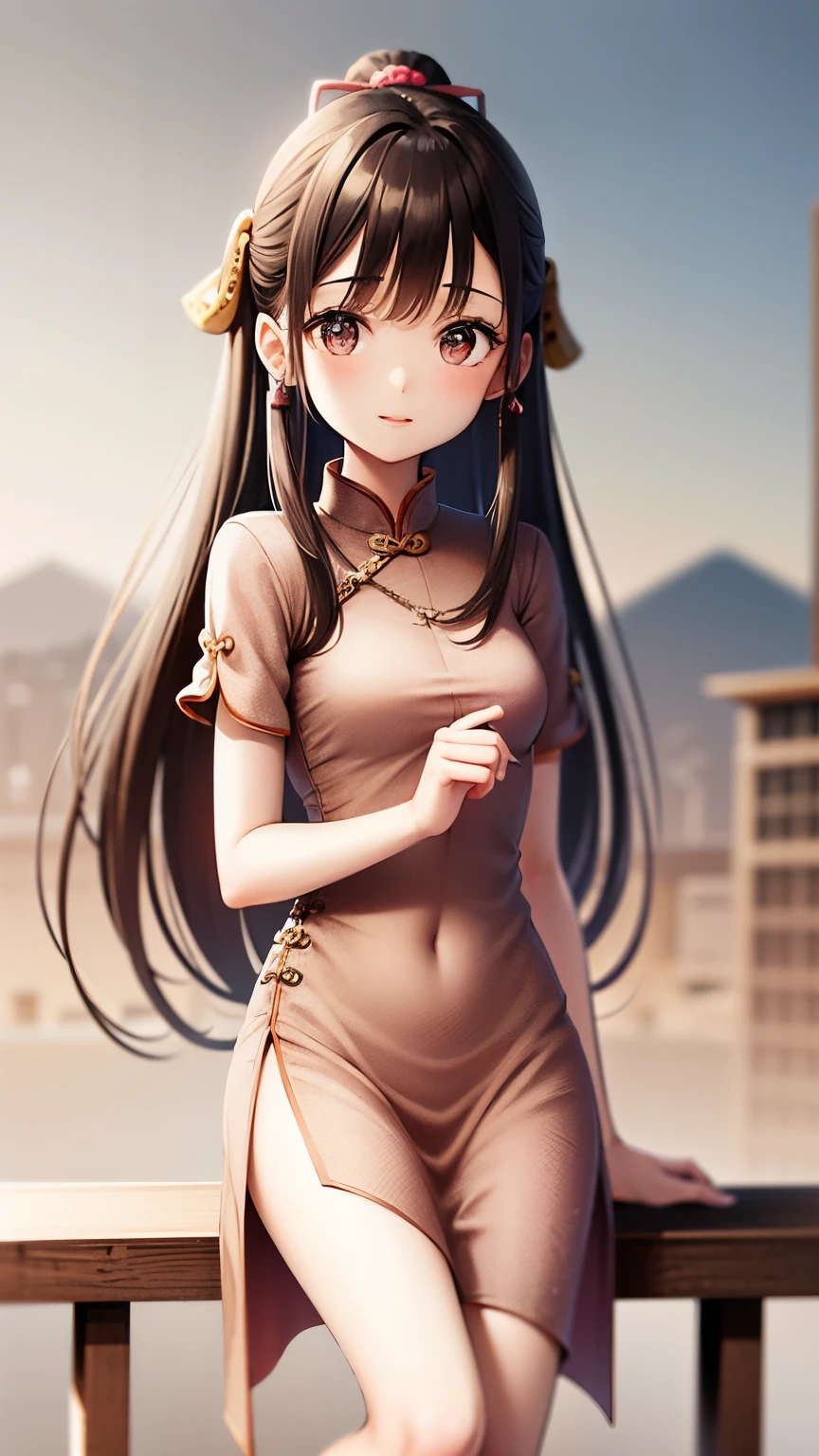 Highest quality, masterpiece, High resolution, One girl, ancient Chinese pink dress, Beautiful Face, Ancient Chinese Clothing, Bow without original photo, elegant, Noble, Crown, Thin legs, Fairy, hair accessory, alone, View your viewers, smile, shut up, lips, dress, hair accessory, necklace, jewelry, Long Hair, Earrings, architecture, east asian architecture