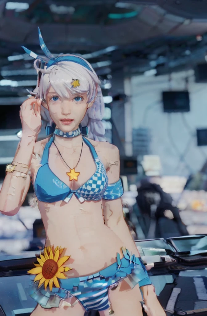 8K, Highest quality, masterpiece, (ultra-detaileded:1.1), (high detaileded skin),
A girl is DJing at a bar, It's DJ time, night, Colorful neon lights, Cyberpunk Style, naughty face, Carnival Scene, Intoxicating atmosphere, Lost Self, Dancing crowd, bar woman, DJ activities, From above,
Ticker, Swimwear, blue eyes, bikini, Long Hair, sunflower, twin Braidings, Braiding, necklace, hair ornaments, hair band, Laughter,
(beautiful_face), ((complicated_detailed)), clear face,
((Are you okayly_detaileded)), Are you okay_fabric_emphasize,
((Shiny)), full_shot