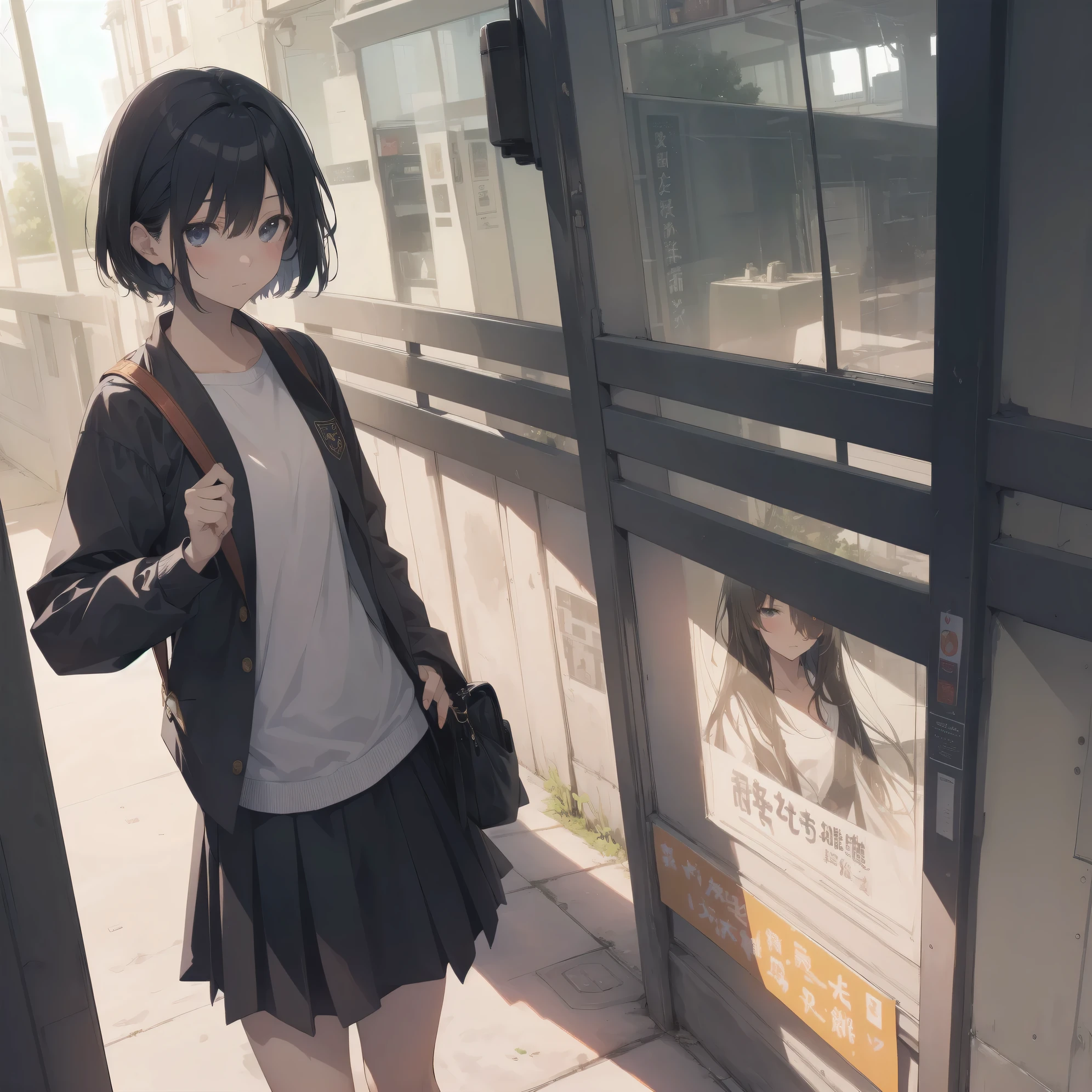 ultra-absurdres-Top quality by artist God, ultra-detailed, high resolution, anime moe artstyle, best anime 8k konachan wallpaper, pixiv contest winner, pool:2810, perfect anatomy,break, 1girl, (Please draw a girl walking sleepily to school alone. )break,(Solo,little female, 13-year-old:1.3),Full limbs, complete fingers,a junior high school student, (very short hair), short cut, flat chest, , small butt, small black eyes, beautiful detailed eyes, well-proportioned iris and pupils, expressive eyes, highres detailed hair, soft expression, salor school_uniform, sailor collar, serahuku, bow, pleated skirt,(Detailed Lighting), (Detailed background), in the School commute route. break,super detailed skin, Best cinematic lighting powered by famous artist, 8k,beauty illustration,photoshop_(medium),very aesthetic,break,((artist:saiguchi_otoufu )), artist:clamp ,artist:carnelian ,artist:kantoku ,