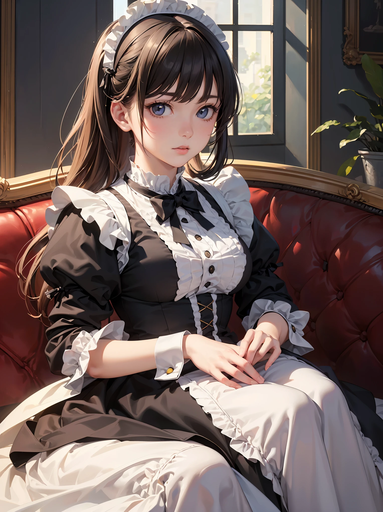 (Highest quality、16K、masterpiece、Ultra-high resolution、Victorian era、Photorealistic:1.2)、Maid Girl、solo、One person、Beautiful and detailed、2020Perfectly detailed illustrations created by a master anime illustrator of the 20th century、Tsundere、Heroine's Attributes、Artistic shading、Perfect Face、Detailed portrait、
