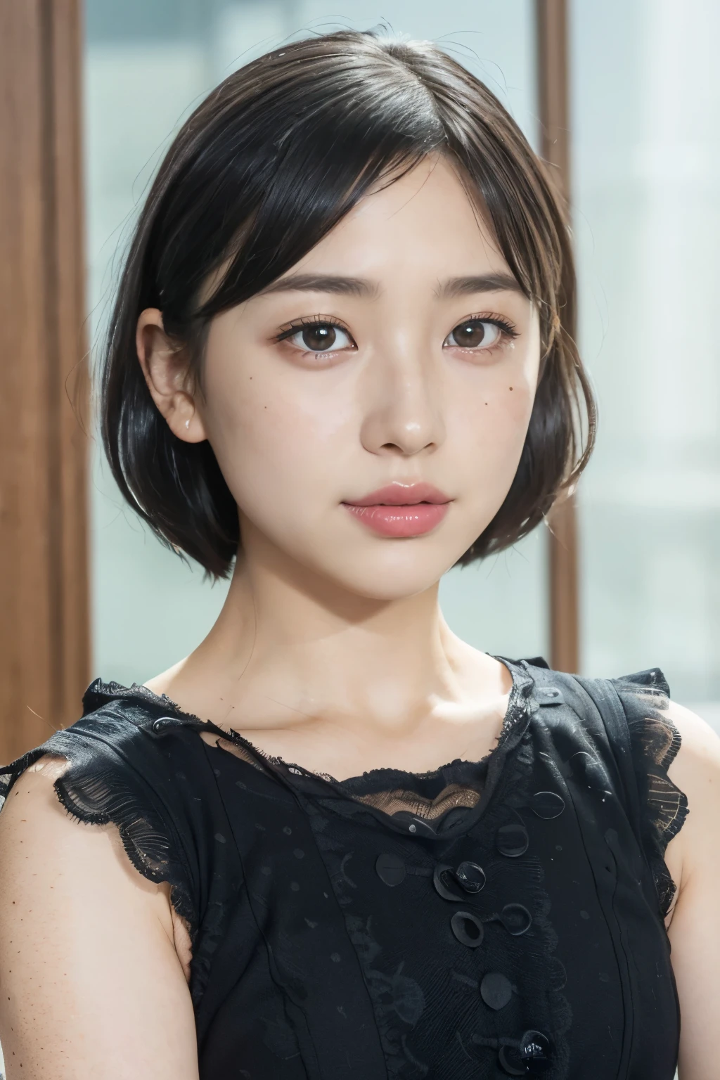 (photorealistic:1.2), ung female, (beautiful face:1.2), (頬にそばかす, freckle:1.8), (baby face, no makeup:1.3), break, (full body shot:1.5), break, indoor, classroom, (dynamic angle:1.1), from side, break, photo of young Japanese female, (14 y), detailed pores and skin lines, break, happy, very fine eyes, break, (small breasts:0.5), bls, black hair, short cut hair, break, (eyes and faces with detailed:1.0), break, (masterpiece, best quality, ultra detailed, detailed face, 8k), (rim light:1.2)
