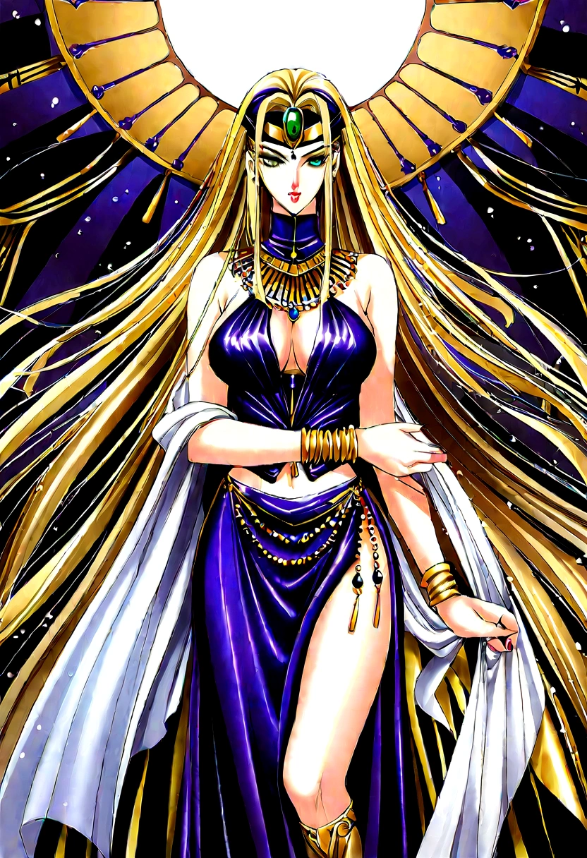 1 Girl,Blonde hair,straight blonde hair,Egyptian clothing,Egyptian Dress Up,Egyptian Queen,Welcome,Young girls,Emerald eyes,Exquisite eyes,beautiful脸庞,Stand by the lotus pond,Detailed CG,image,beautiful,Smooth and fair skin,Ultra high quality,Egyptian Eyeliner,Egypt Baotou