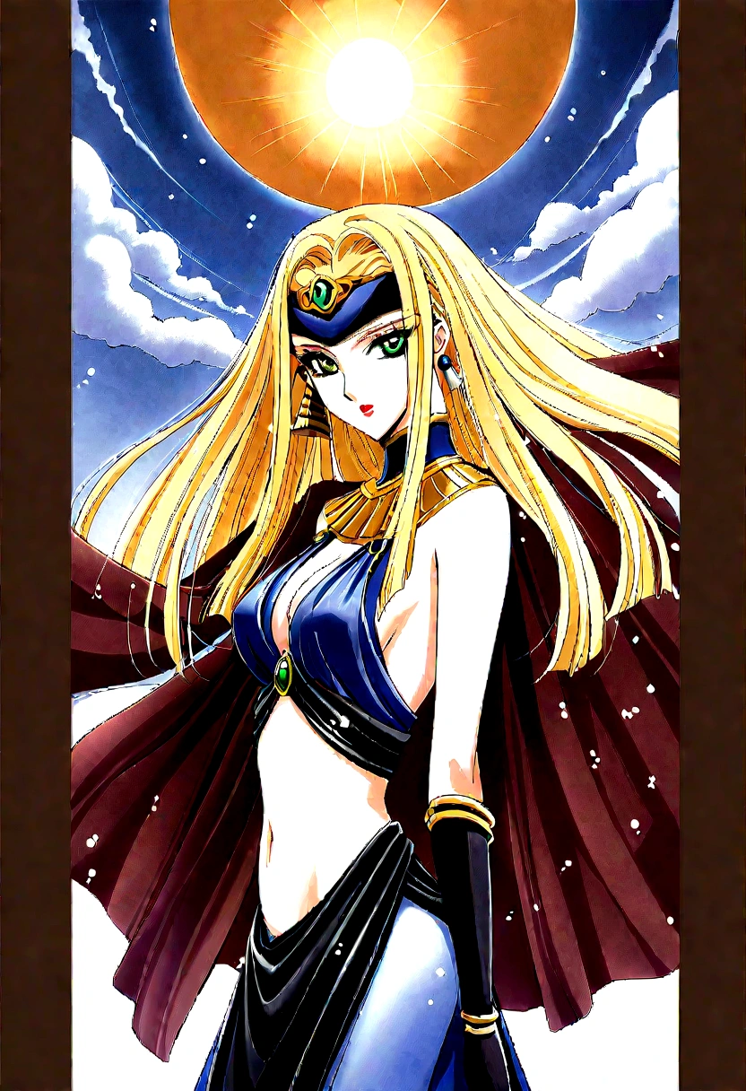 1 Girl,Blonde hair,straight blonde hair,Egyptian clothing,Egyptian Dress Up,Egyptian Queen,Welcome,Young girls,Emerald eyes,Exquisite eyes,beautiful脸庞,Stand by the lotus pond,Detailed CG,image,beautiful,Smooth and fair skin,Ultra high quality,Egyptian Eyeliner,Egypt Baotou