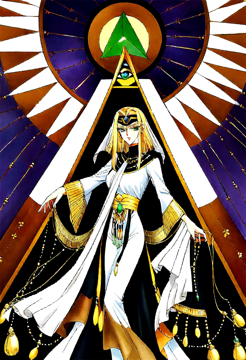 1 Girl,Blonde hair,straight blonde hair,Egyptian clothing,Egyptian Dress Up,Egyptian Queen,Welcome,Young girls,Emerald eyes,Exquisite eyes,beautiful脸庞,Stand by the lotus pond,Detailed CG,image,beautiful,Smooth and fair skin,Ultra high quality,Egyptian Eyeliner,Egypt Baotou