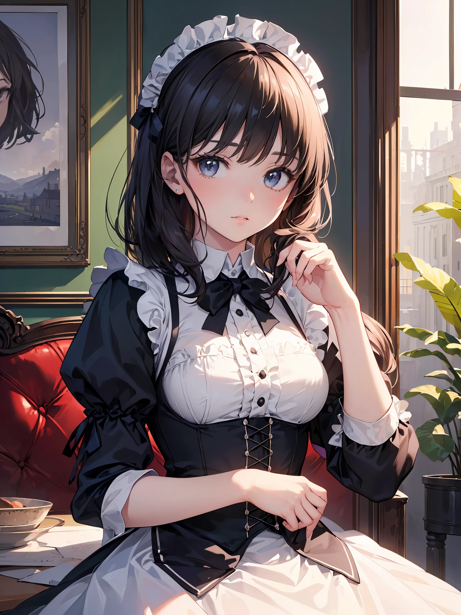 (Highest quality、16K、masterpiece、Ultra-high resolution、Victorian era、Photorealistic:1.2)、Maid Girl、solo、One person、Beautiful and detailed、2020Perfectly detailed illustrations created by a master anime illustrator of the 20th century、Tsundere、Heroine's Attributes、Artistic shading、Perfect Face、Detailed portrait、