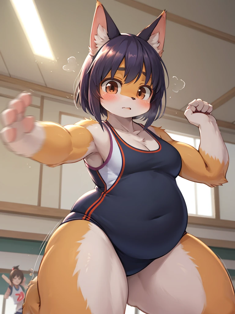 Japanese School Physical education class , healthy Eros , halation , ugly girl , round face , loose body , judo , motion blur , dynamic play