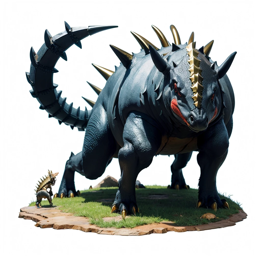 Big Animaly, (has gold stripes on his skins), reds eyes, crab mixed with stegosaurus, Grassroots, no background