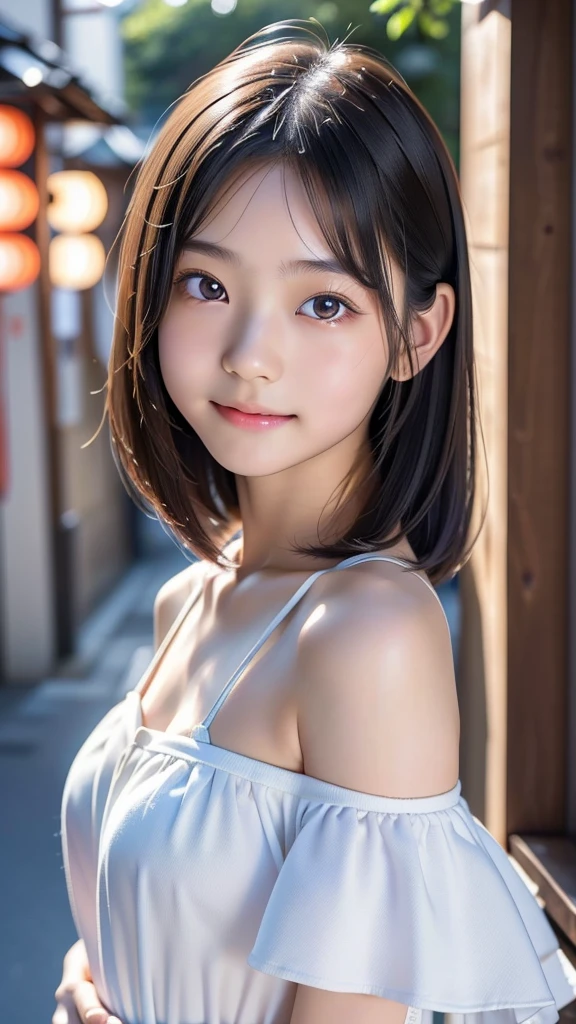 12 years old, (japanese Famous idol:1.4) (1cute girl:1.4) (very young face:1.4) best quality, face focus, soft light, ultra high res, (photorealistic:1.4), RAW photo, 1japanese girl, solo, cute, (pupil, lights in the eyes), detailed cute face, (small chest),(high resolution detail of human skin texture), Damask Shirt Dress, (portrait)