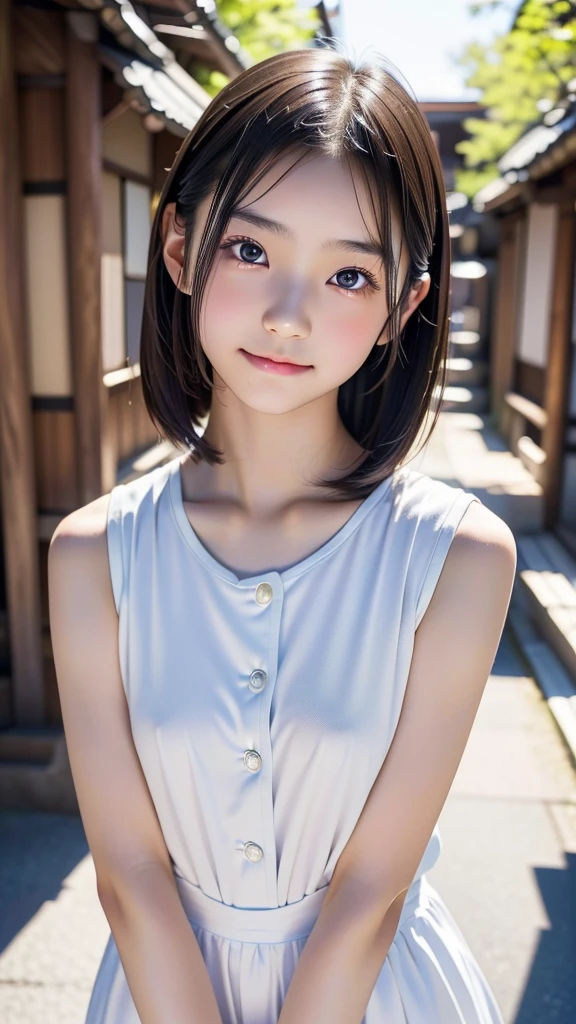 12 years old, (japanese Famous idol:1.4) (1cute girl:1.4) (very young face:1.4) best quality, face focus, soft light, ultra high res, (photorealistic:1.4), RAW photo, 1japanese girl, solo, cute, (pupil, lights in the eyes), detailed cute face, (small chest),(high resolution detail of human skin texture), Damask Shirt Dress, (portrait)