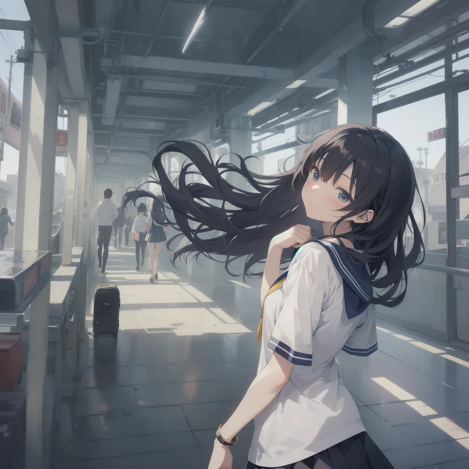 ultra-absurdres-Top quality by artist God, ultra-detailed, high resolution, anime moe artstyle, best anime 8k konachan wallpaper, pixiv contest winner, pool:2810, perfect anatomy,break, 1girl, (Please draw a girl walking sleepily to school alone. )break,(Solo,little female, 13-year-old:1.3),Full limbs, complete fingers,a junior high school student, (very short hair), short cut, flat chest, , small butt, small black eyes, beautiful detailed eyes, well-proportioned iris and pupils, expressive eyes, highres detailed hair, soft expression, salor school_uniform, sailor collar, serahuku, bow, pleated skirt,(Detailed Lighting), (Detailed background), in the School commute route. break,super detailed skin, Best cinematic lighting powered by famous artist, 8k,beauty illustration,photoshop_(medium),very aesthetic,break,((artist:saiguchi_otoufu )), artist:clamp ,artist:carnelian ,artist:kantoku ,