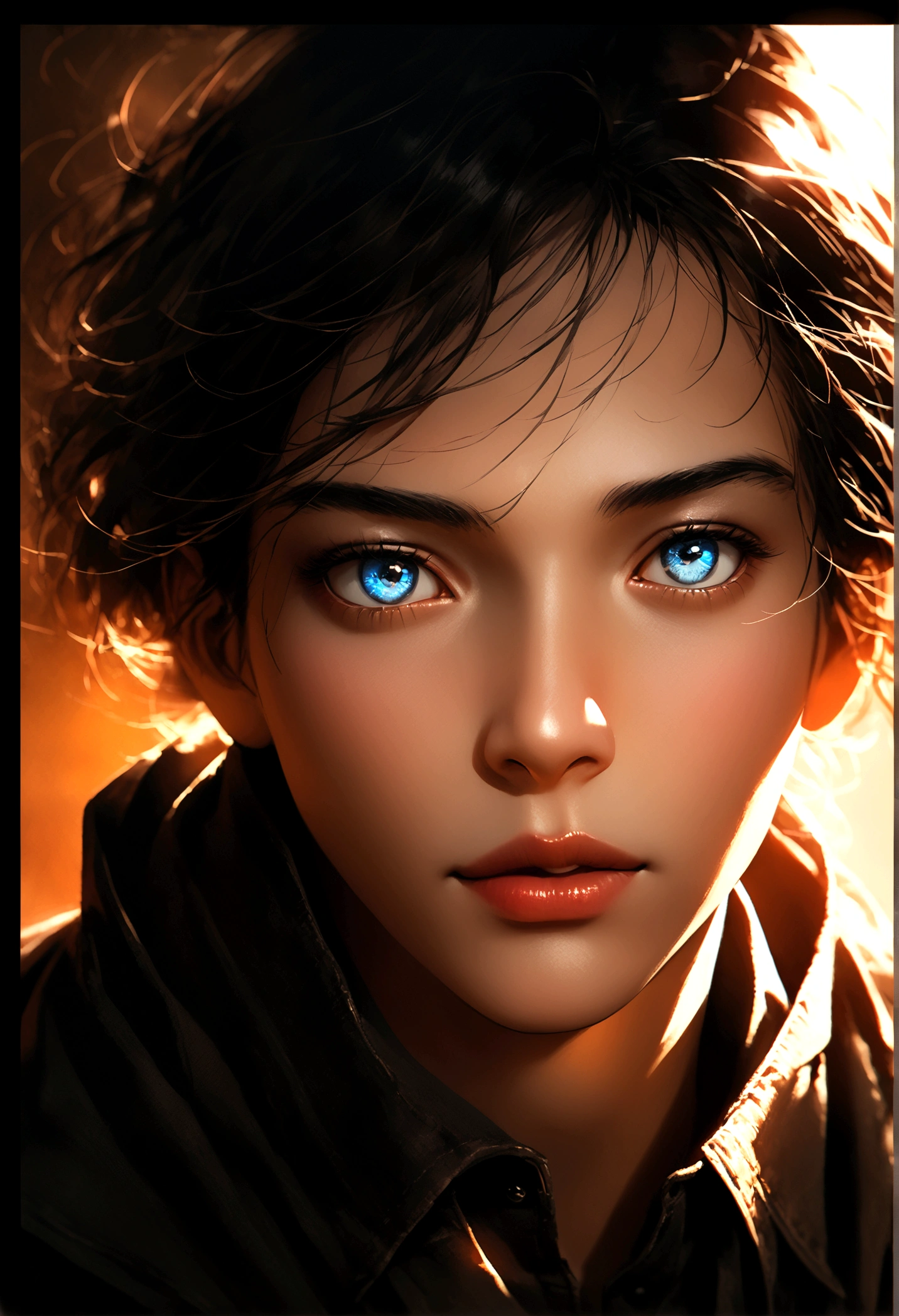 a man with a mysterious smile, extremely detailed and realistic face, closeup portrait, beautiful detailed eyes, beautiful detailed lips, extremely detailed eyes and face, long eyelashes, chiaroscuro lighting, dramatic lighting, cinematic, moody, dark and dramatic, rich colors, high contrast, award winning portrait photograph, 8k, best quality, ultra-detailed, hyper realistic, cinematic lighting